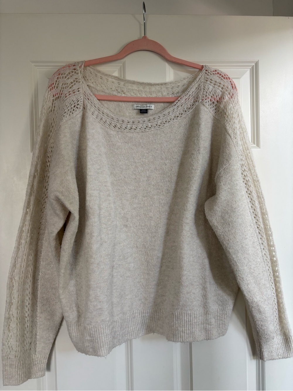 American Eagle Outfitters Cream Open-Knit Shoulder Sweater